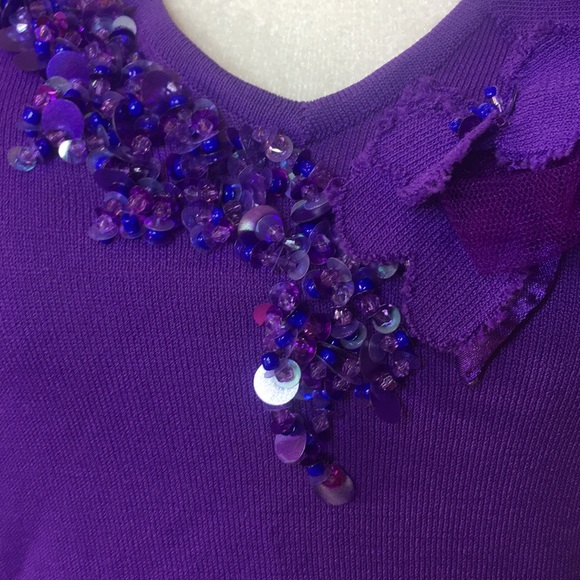 Purple sweater . Sz S . Beaded/sequins Vneck - Picture 7 of 16